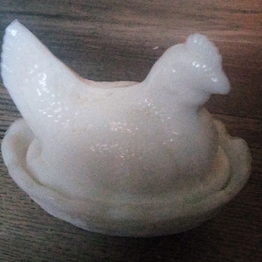 Charming White Hen Glass Dish